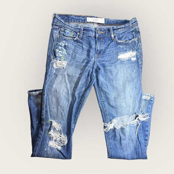 Abercrombie and Fitch Straight Distressed Paint Splattered Jeans - Picture 3 of 6